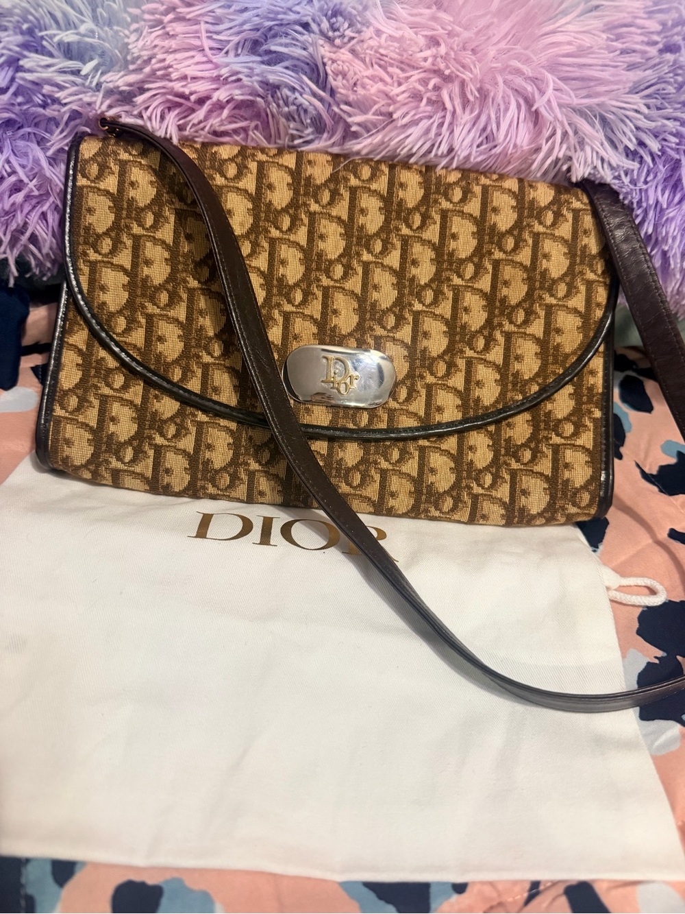 Authentic vintage Dior Brown Monogram Canvas Shoulder Bag